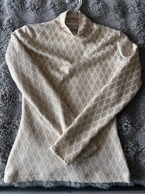 Women's Cream Patterned Long Sleeve Mock Neck Top
